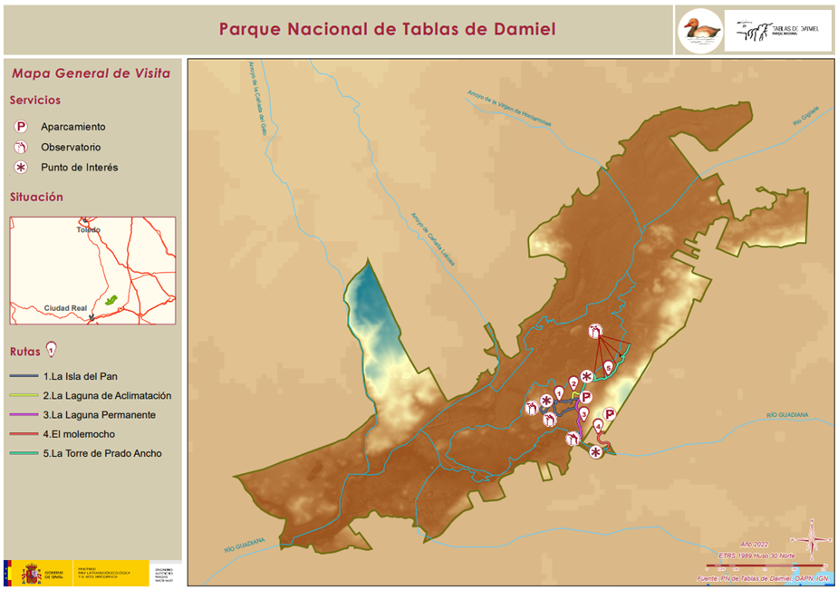 Mapa del Parque Nacional de las Tablas de Daimiel