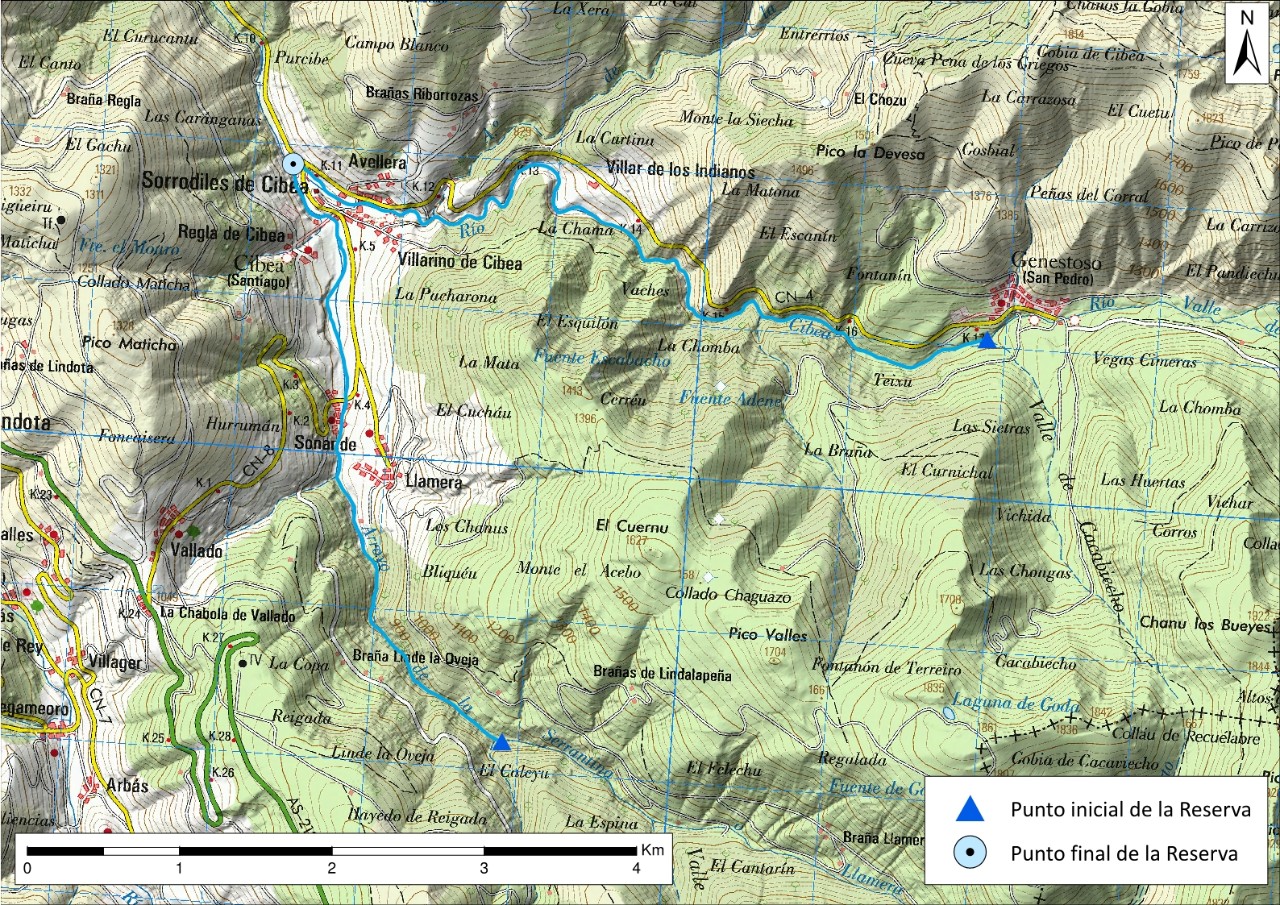 Mapa detalle Cabecera del río Cibea y Arroyo de la Serratina