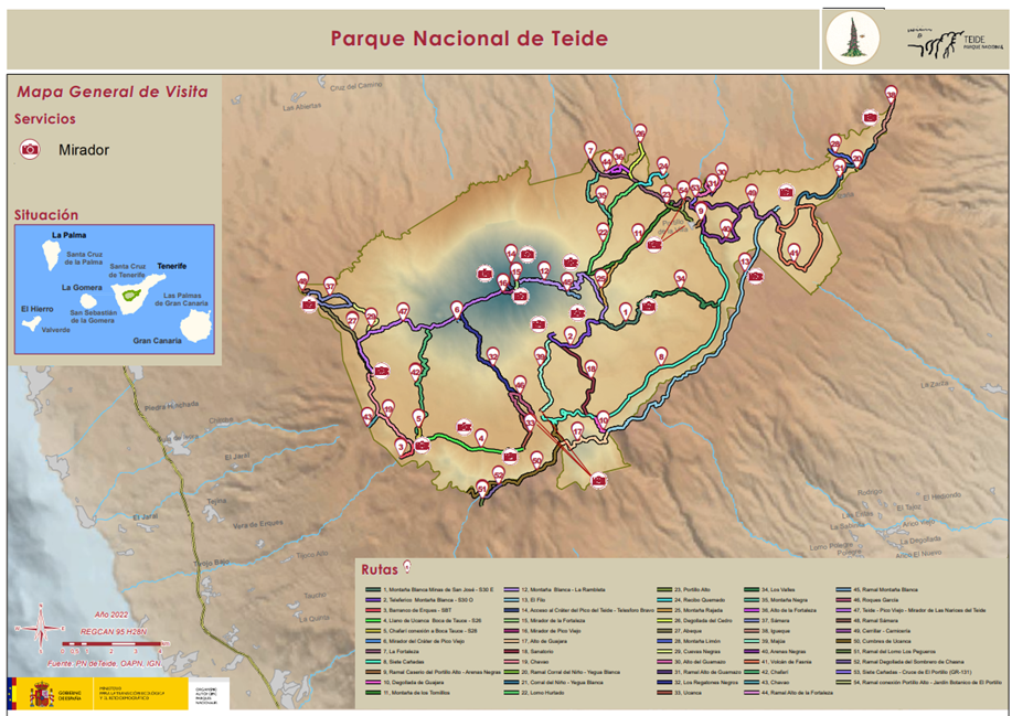 Mapa Oficial del Parque Nacional del Teide. Red de Senderos