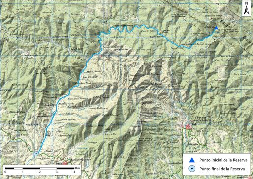 Mapa detalle Río Arba de Luesia en su cabecera