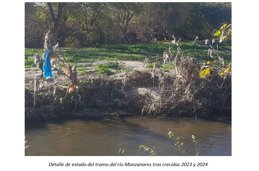Detalle de estado del tramo del río Manzanares tras crecidas 2023 y 2024