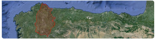 Mapa de la costa norte. Provincia de Lugo resaltada