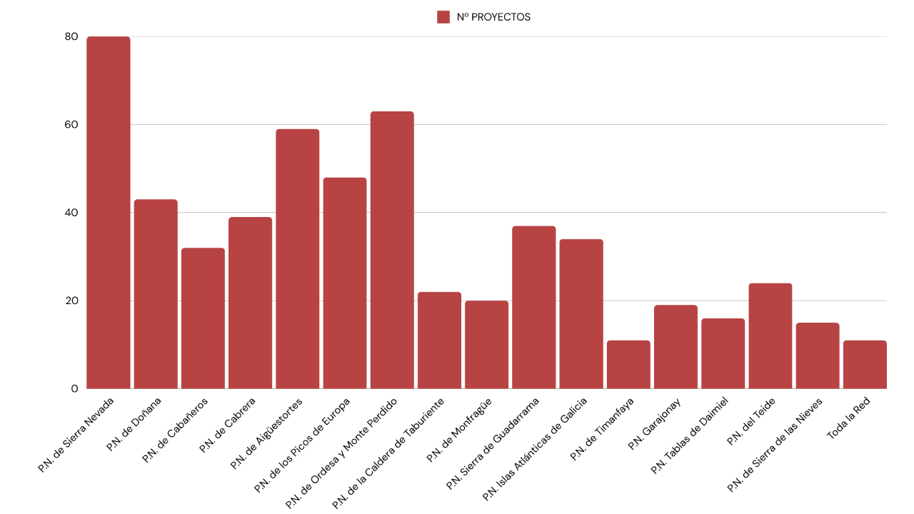 Número de proyectos concedidos por parque 2002-2024