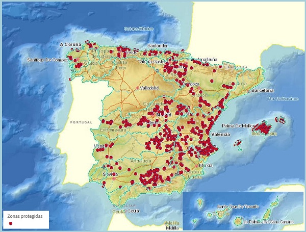 Distribución de los puntos de la red incluidos en el Programa de control adicional en Zonas protegidas según las diferentes demarcaciones hidrográficas (Haga clic en la imagen para ampliar)