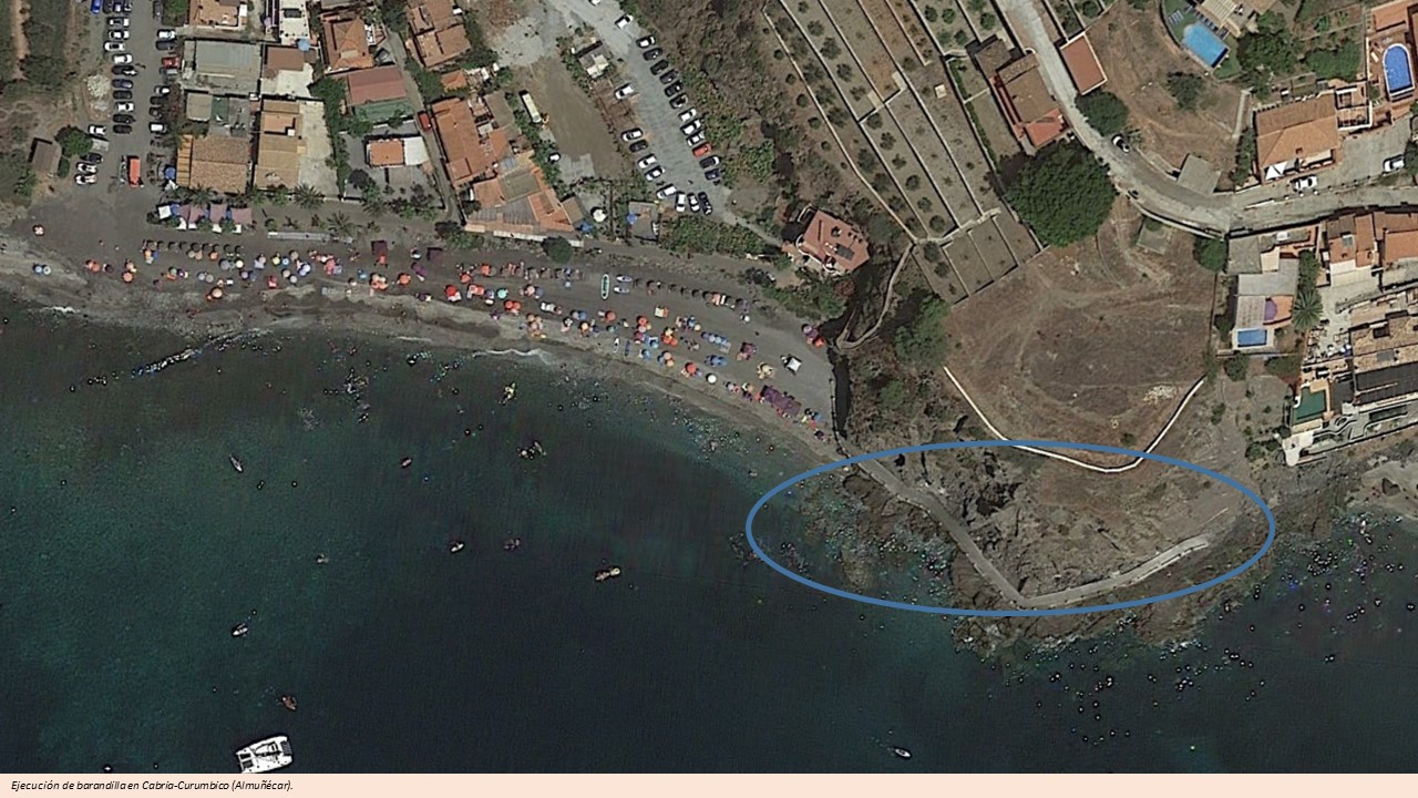Situación de la actuación - Sustitución de barandilla y ejecución de murete de mampostería en la senda que une las playas de Cabria y Curumbico, en el término municipal de Almuñécar.