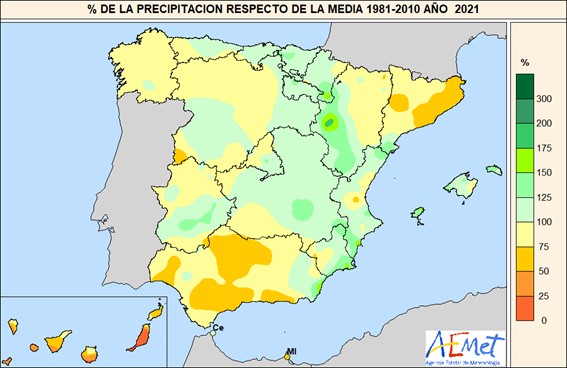 AEMET Estado del Clima PorcentajePrecipitacoininforemclima2021