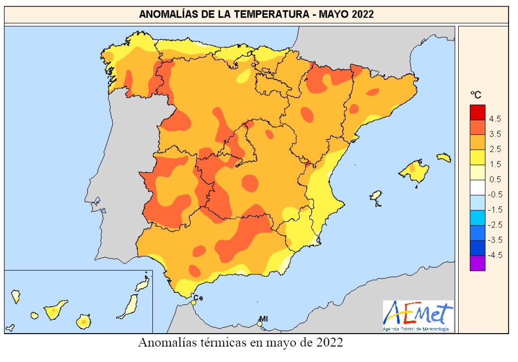 AEMET Balance Climático Mayo Mapa anomalías térmicas