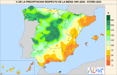 Precipitación acumulada en el otoño de 2023