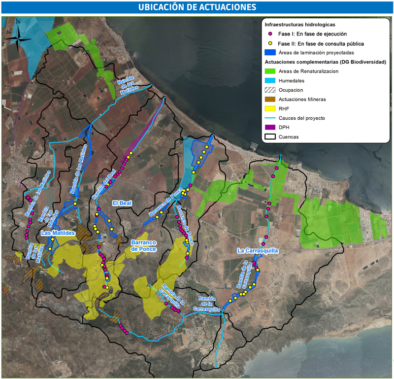 Mapa de las actuaciones de la restauración hidrológico-forestal de Sierra Minera