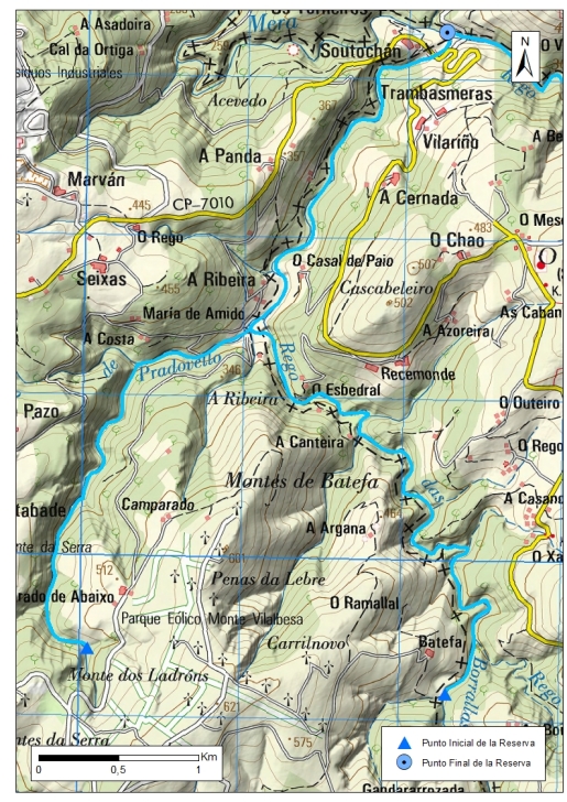 Detalle mapa Río Mera. Zona: Rego dos Soutochao