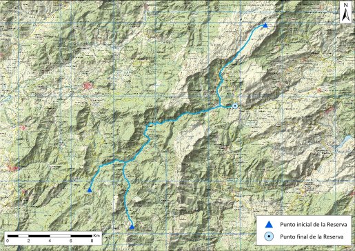 Mapa detalle Río Tus desde su cabecera hasta el balneario de Tus