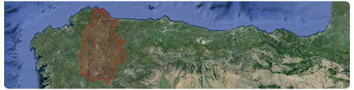 Mapa de la costa norte. Provincia de Lugo resaltada