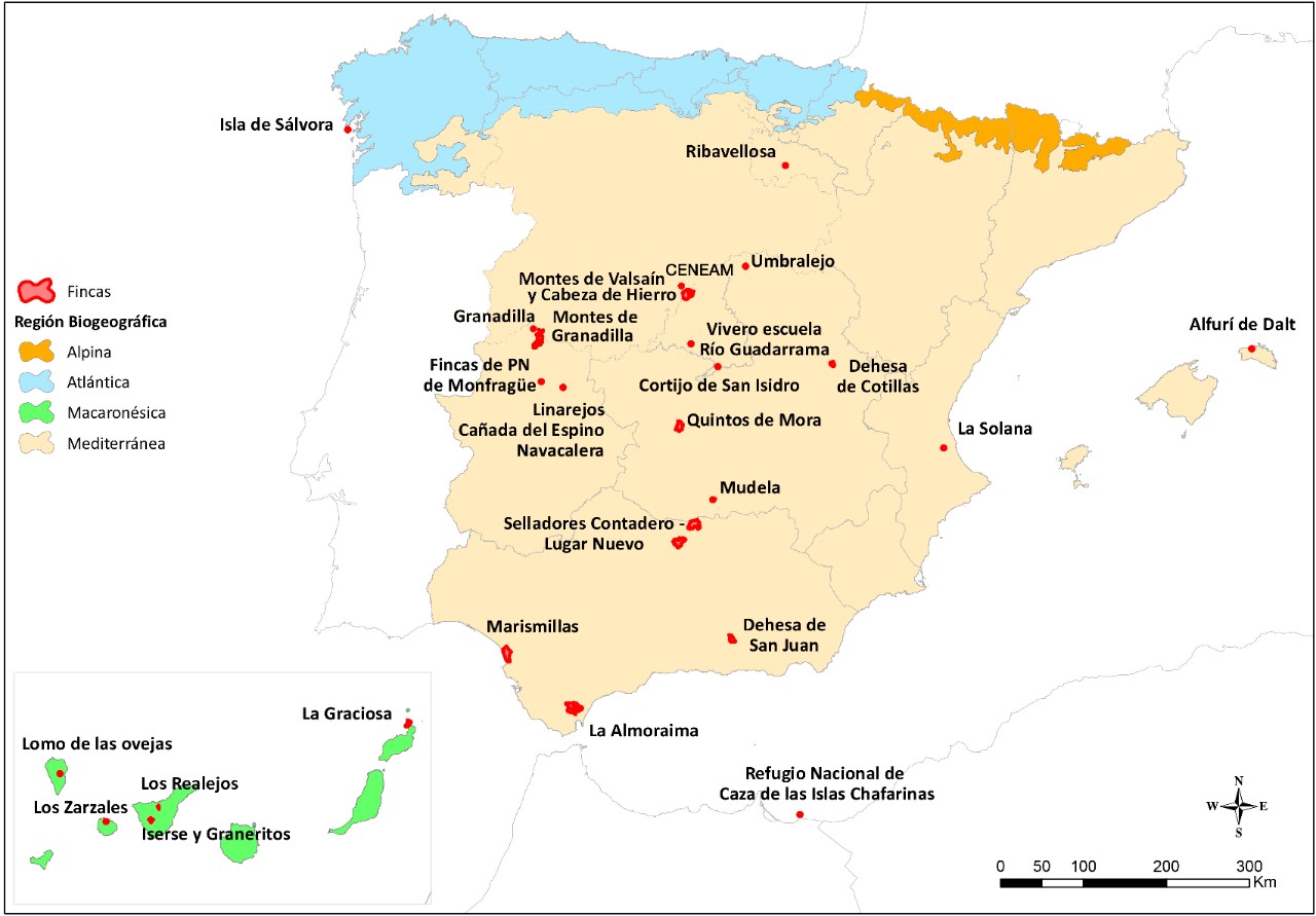 Centros y fincas adscritos al Organismo Autónomo Parques Nacionales