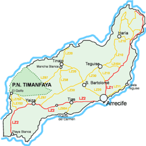 Mapa accesos al P.N. Timanfaya