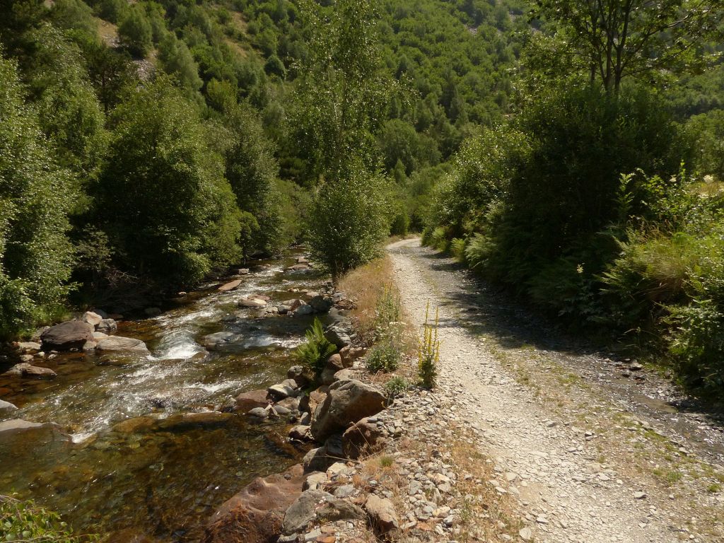 Pista con escollera que transcurre junto al cauce de la reserva natural fluvial Río Vallfarrera
