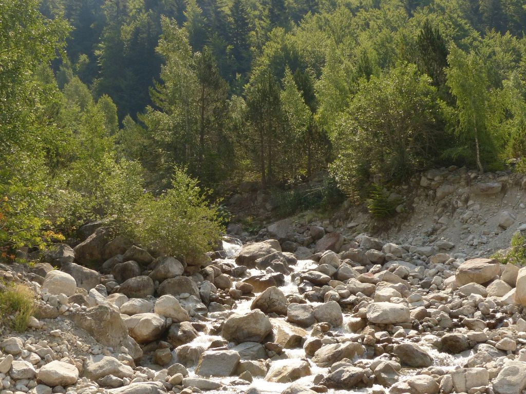 Bloques de piedra en el cauce de la reserva natural fluvial Río Noguera - Ribagorzana