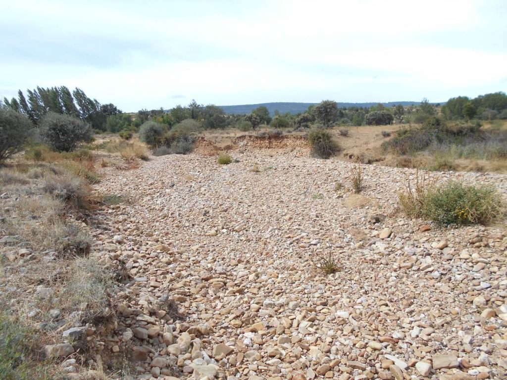 Lecho seco del río con síntomas de erosión en las orillas en la reserva natural fluvial Alto Turienzo y afluentes