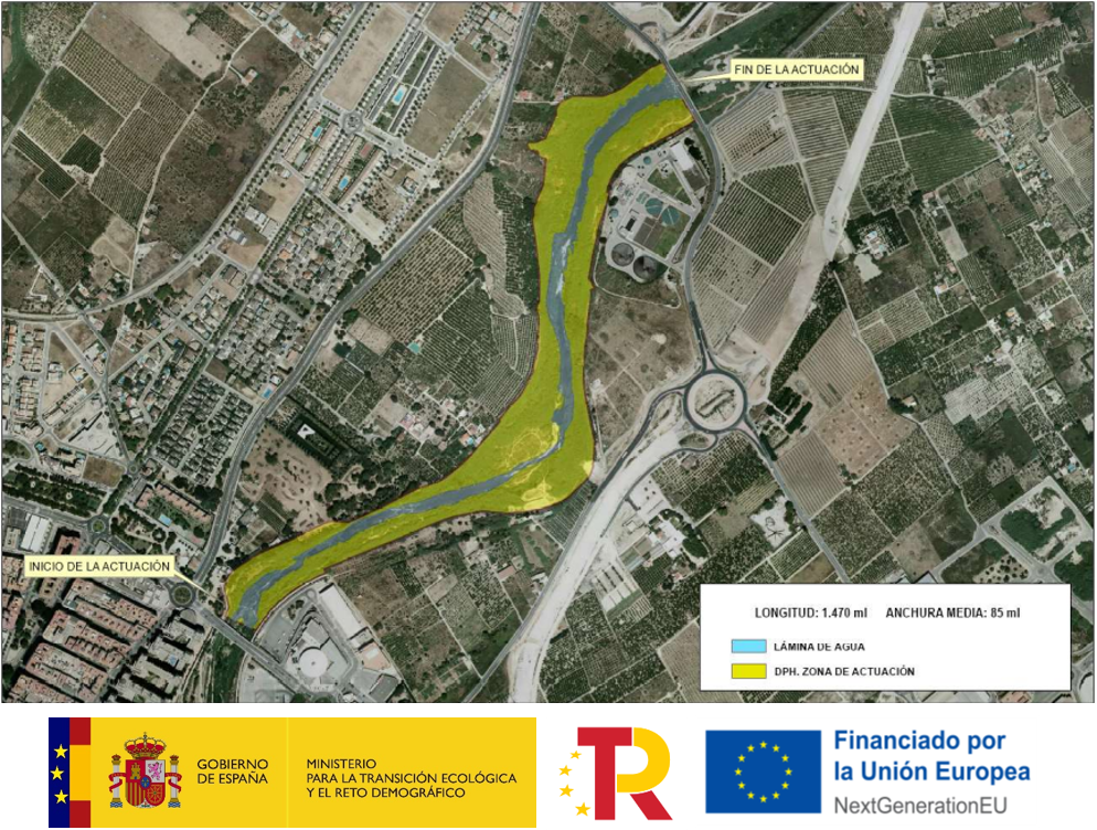 Zona de actuación en el río Serpis a su paso por Gandía