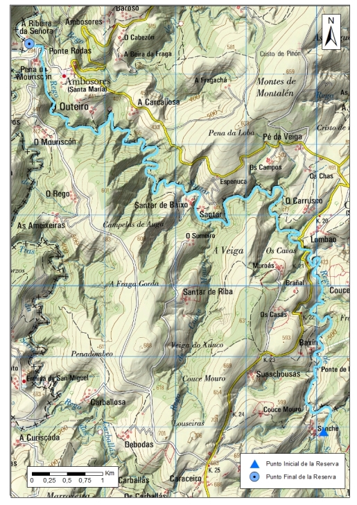 Detalle mapa Río Sor. Zona: Rego de Santar