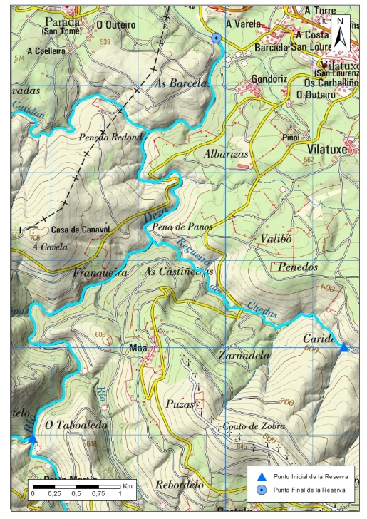 Detalle mapa Río Ulla-Deza. Zona: Río Asneiro