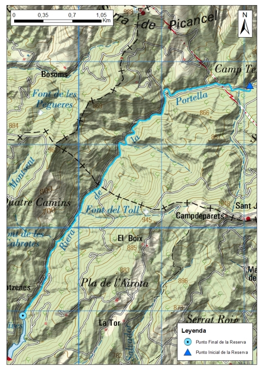 Mapa detalle Cabecera de la Riera de la Portella 