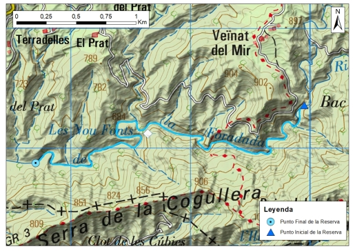 Mapa detalle Cabecera de la Riera de Foradada 