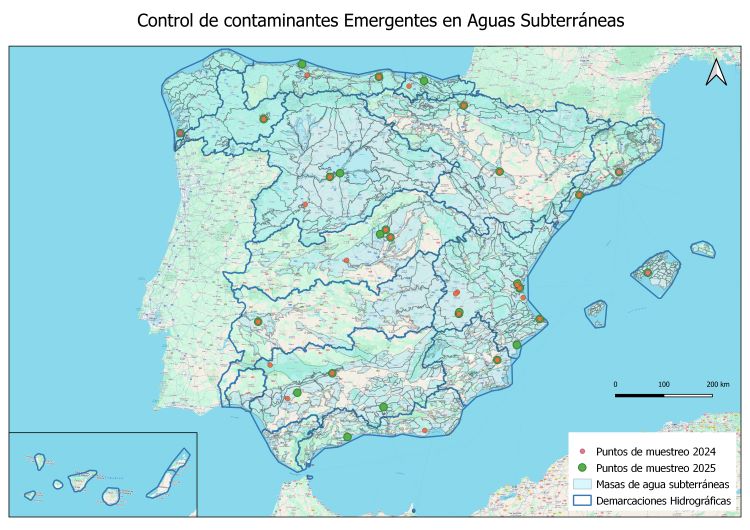Mapa de puntos de muestreo en Aguas Subterráneas 2024 y 2025 (Haga clic en la imagen para ampliar)
