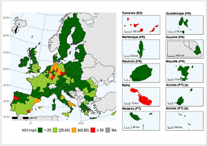 Concentraciones medias anuales de nitratos en las aguas subterráneas para el periodo 2015-2019 (Haga clic en la imagen para ampliar)