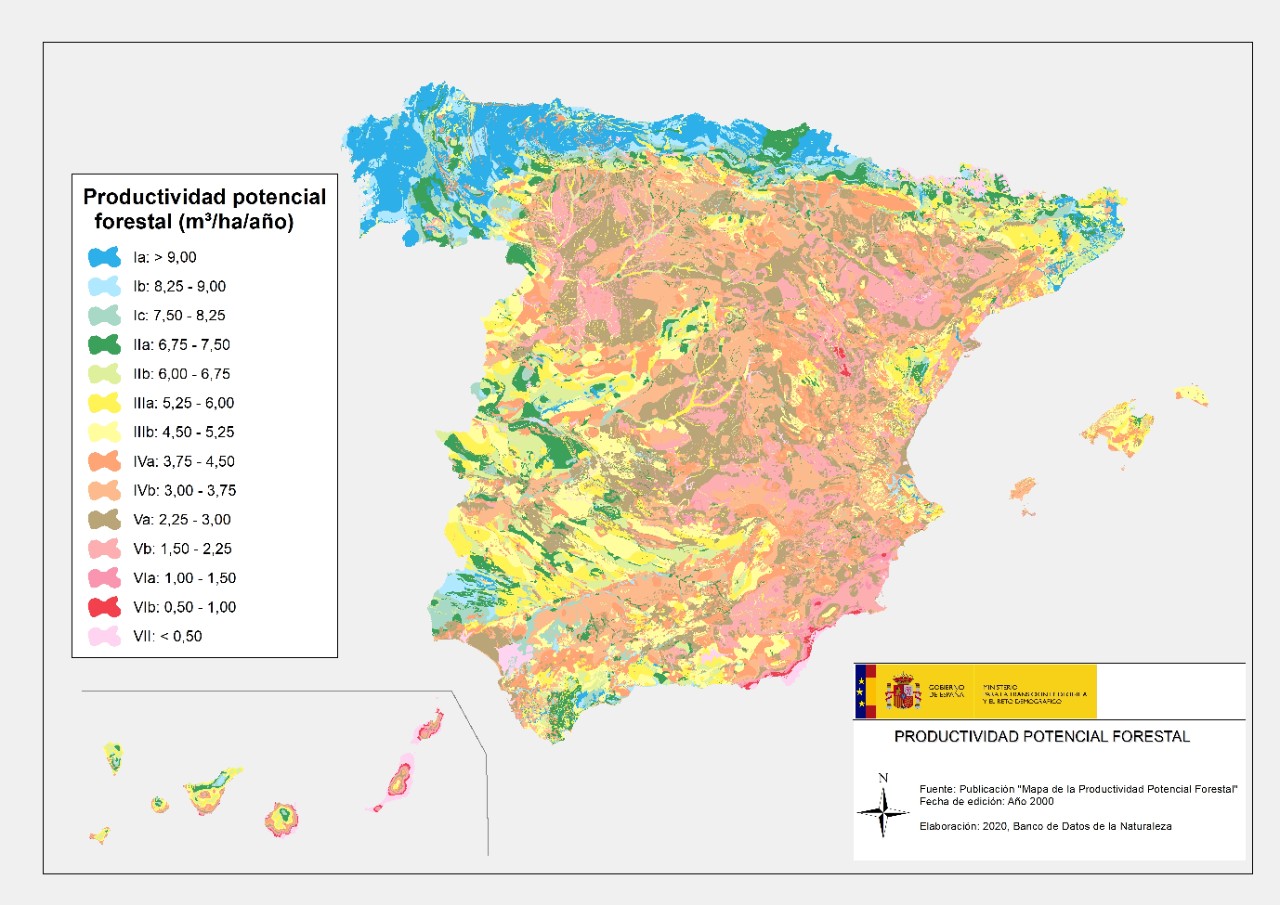 Mapa de la productividad Potencial Forestal