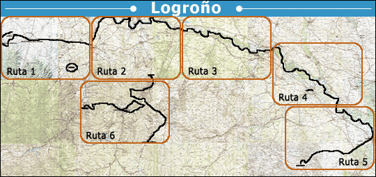 Mapa describiendo las rutas que hay en Logroño (a continuación se detallan las 6 rutas existentes)