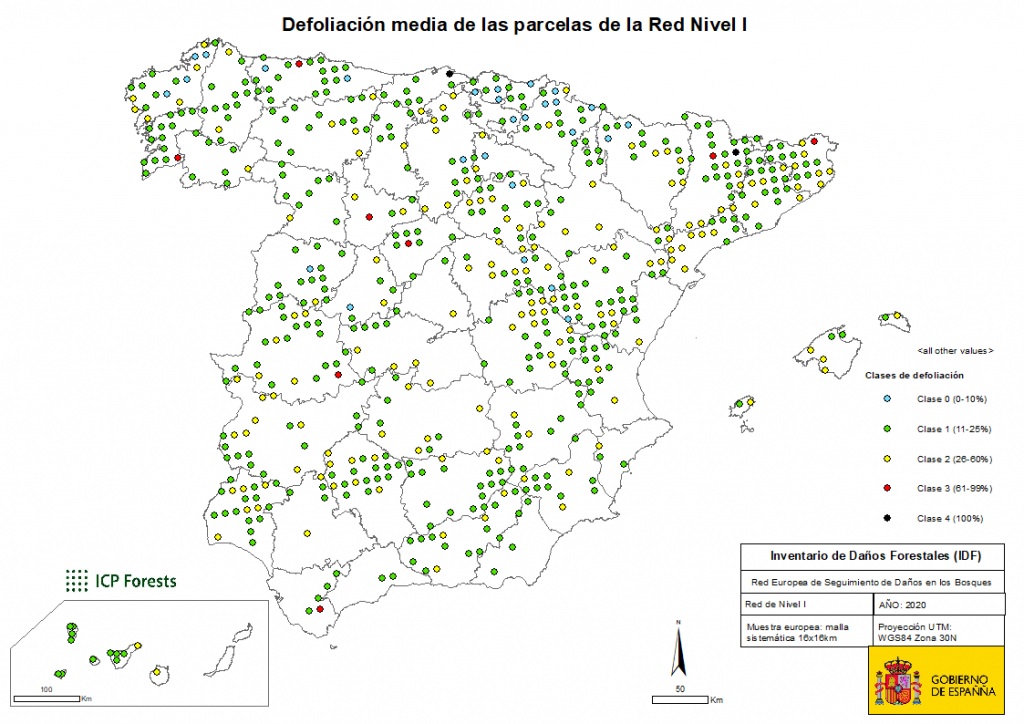 Mapa de la red de seguimiento a gran escala del estado de los bosques N I
