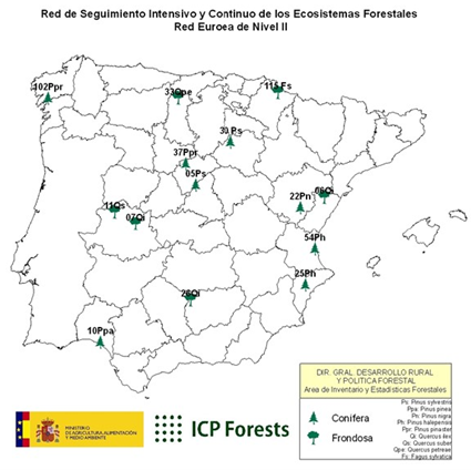 Mapa de la red de seguimiento intensivo del estado de los bosques N II