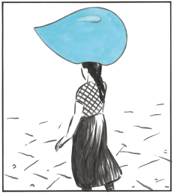 Mujer portando gota de agua en la cabeza