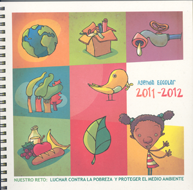 Dibujos del planeta, una caja, un grifo que gotea, una hoja de un árbol, un pájaro, etc