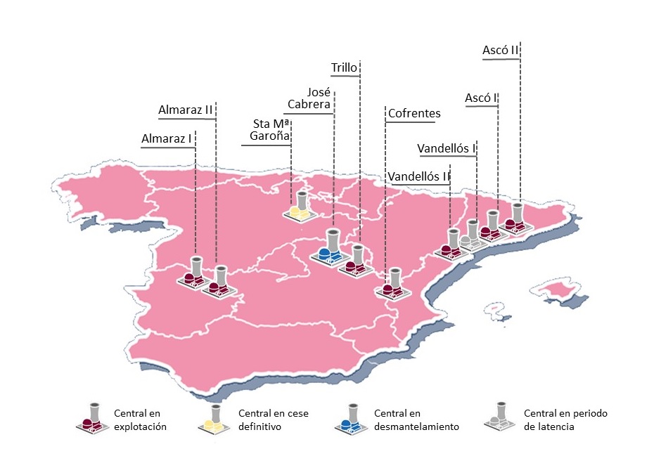 Mapa de ubicación de centrales nucleares en España