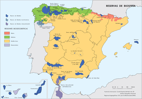 Mapa de la Red de Reservas de Biosfera Españolas