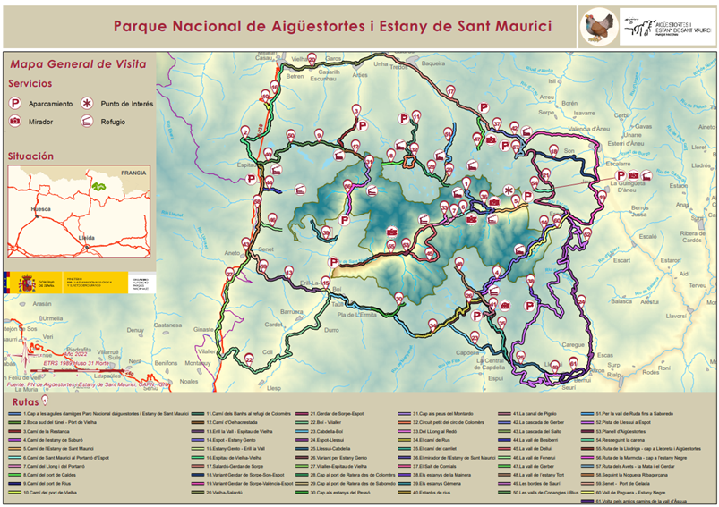 Mapa del Parque Nacional de Aigüestortes i Estany de Sant Maurici