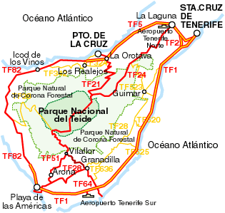 Mapa de acceso al Parque Nacional del Teide