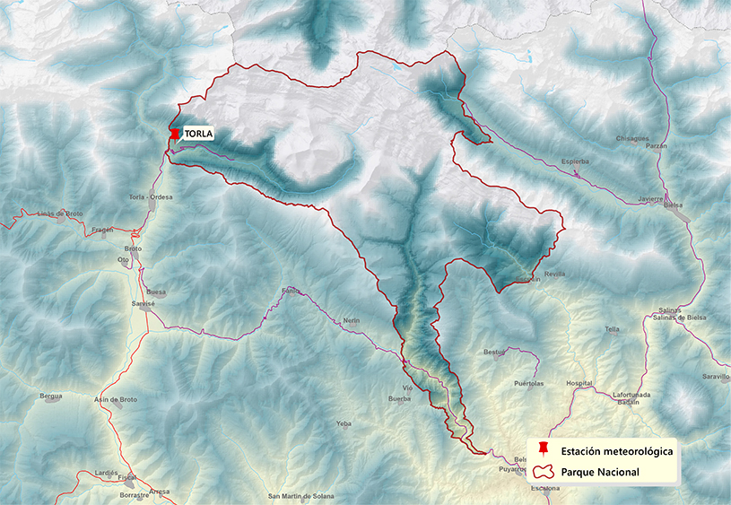 Estaciones meteorológicas en el Parque Nacional de Ordesa