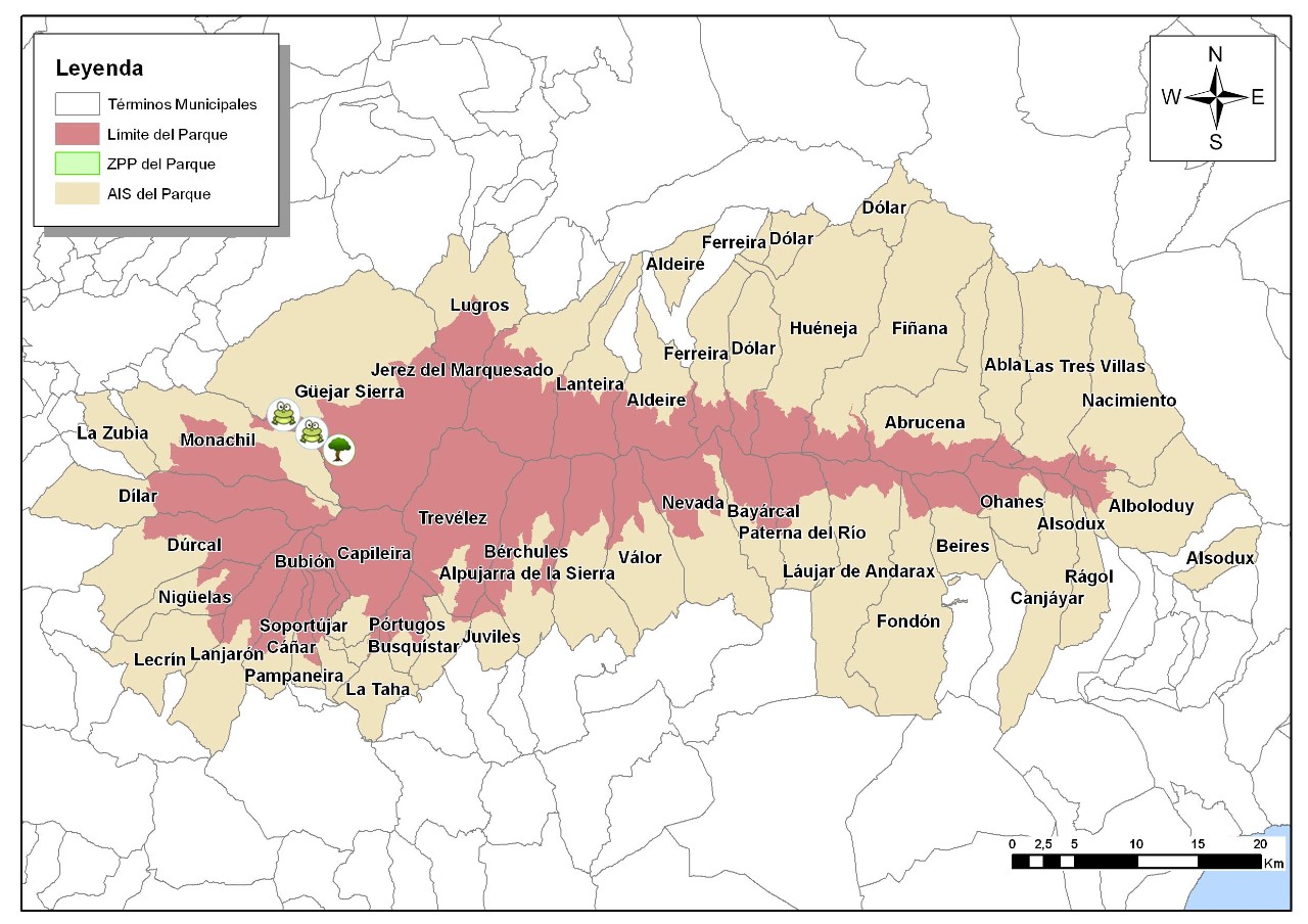Mapa del Parque Nacional de Sierra Nevada (Granada)