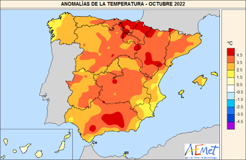 Balance OctubreOctubre de 2022, el más cálido de la serie histórica en España