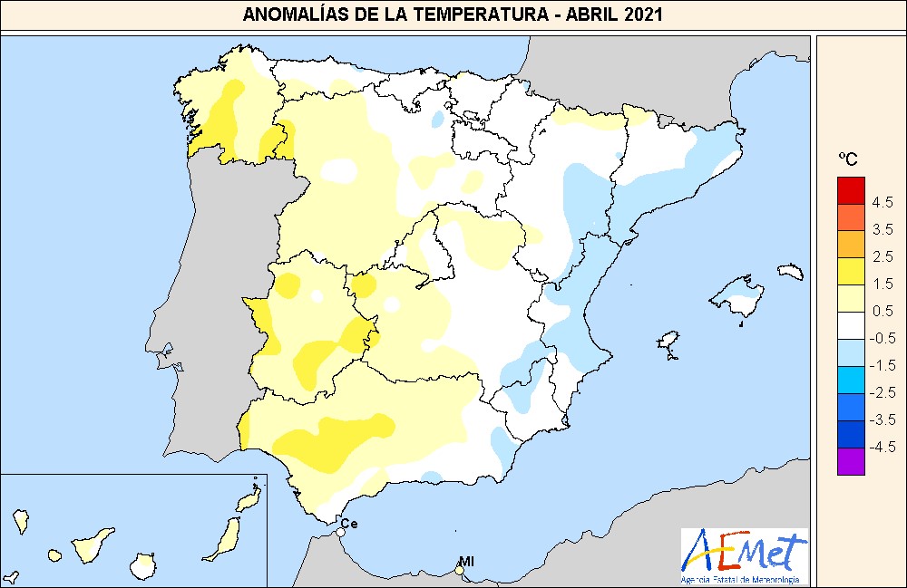  Anomalia Calor AbrilAbril de 2021, un mes en la media