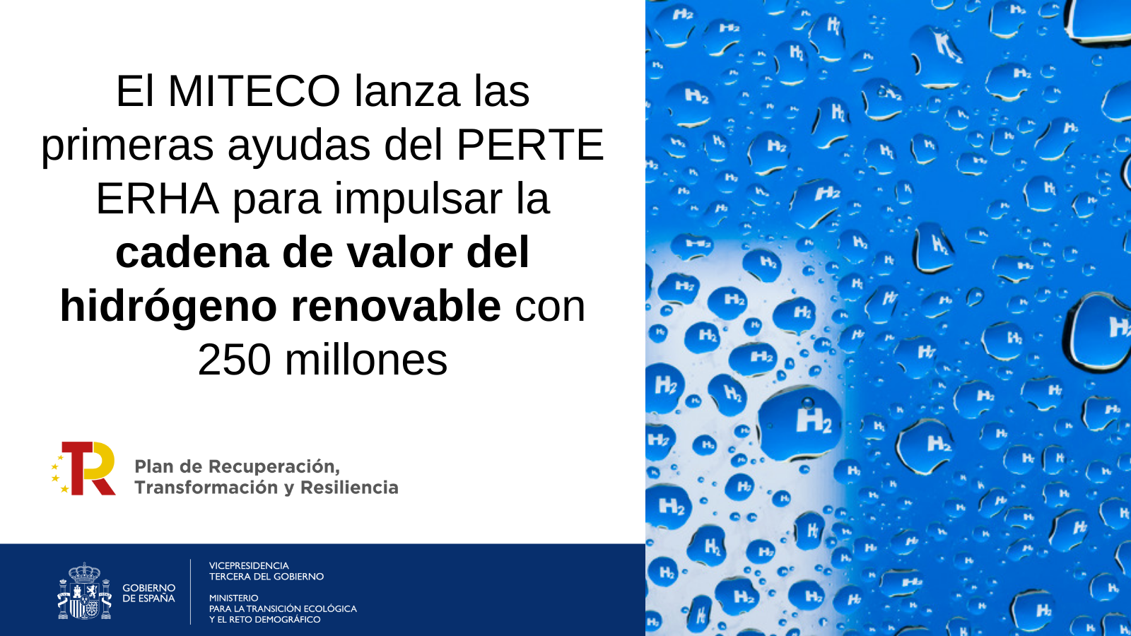 PERTE EHRA cadena valor hidrogenoEl MITECO lanza las primeras ayudas del PERTE ERHA para impulsar la cadena de valor del hidrógeno renovable con 250 millones