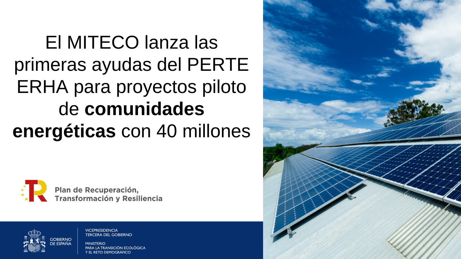PERTE EHRA comunidades energeticasEl MITECO lanza las primeras ayudas del PERTE ERHA para proyectos piloto de comunidades energéticas
