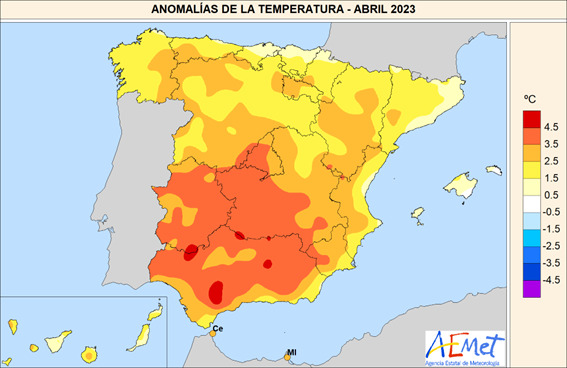 Anomalías de temperaturaAbril de 2023, el abril más cálido y seco desde que existen registros 