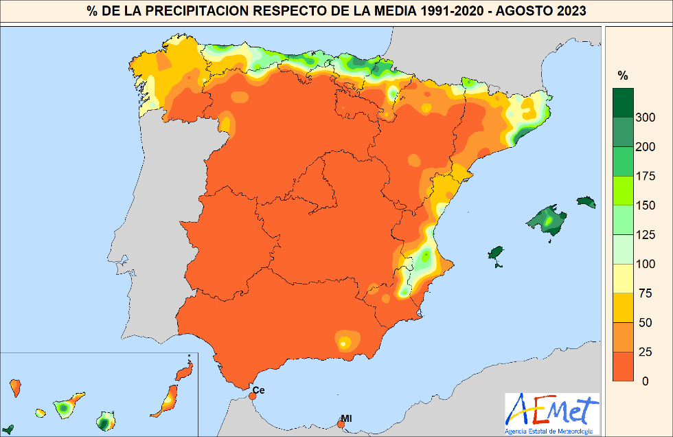 Mapa precipitaciones agosto de 2023