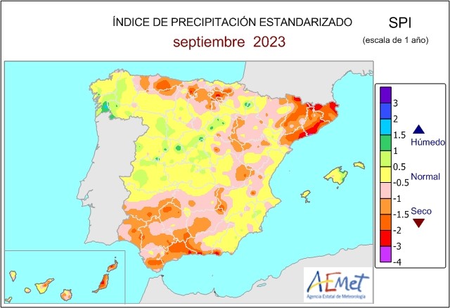 Mapa Índice SPI para la precipitación a un año 