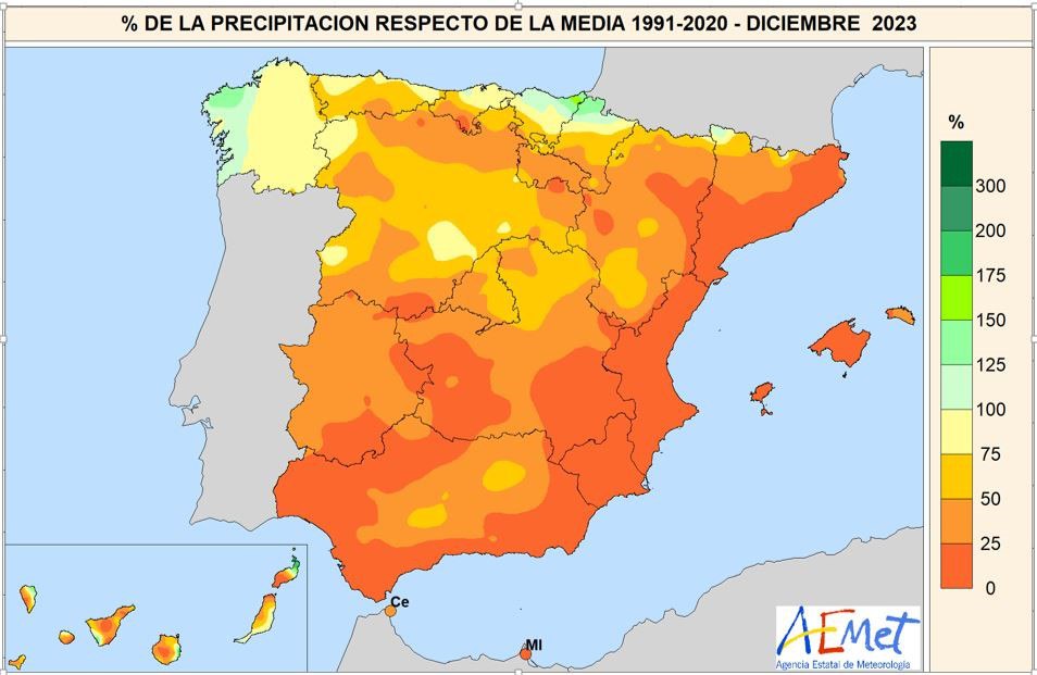 Mapa precipitaciones diciembre de 2023