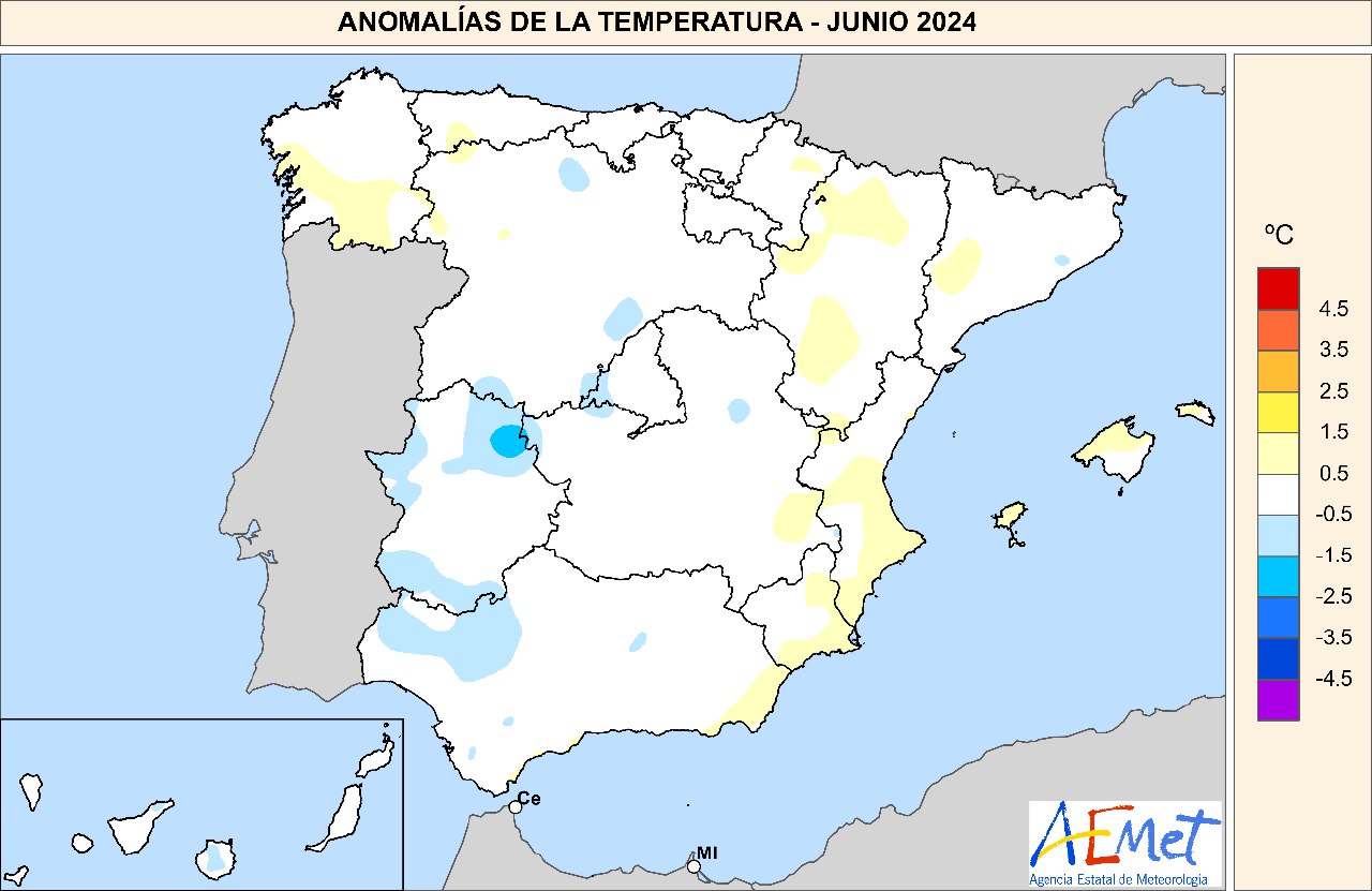 Anomalías de temperatura en junio de 2024.