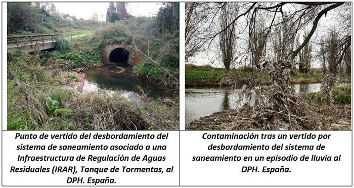 Vertido por desbordamiento del sistema de saneamiento en episodios de lluvia.